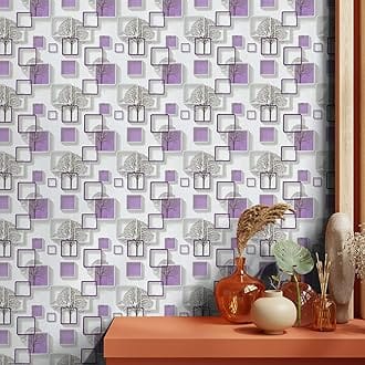 Eurotex Abstract Wallpaper 17.71 X 118 Self-Adhesive Removable Peel and Stick Decorative Wall Covering (PVC, Size 45cm X 3Mtr Roll 14.5 Sqft, Purple Color)