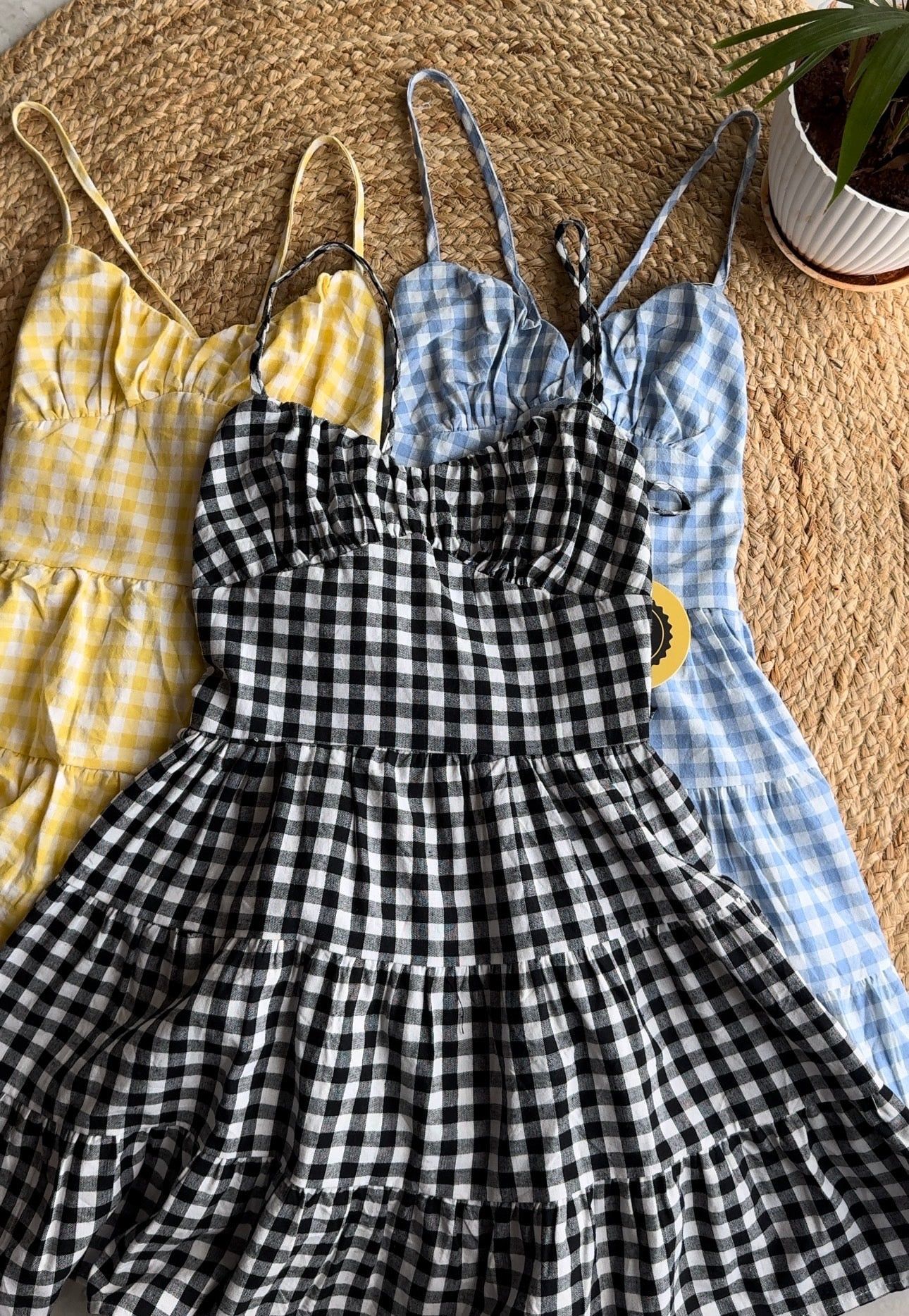 Positano Chequered Dress-Black / XS