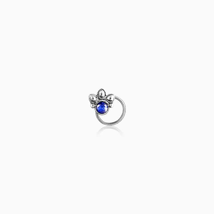 Oxidised Silver Blue Ocean Nose Pin
