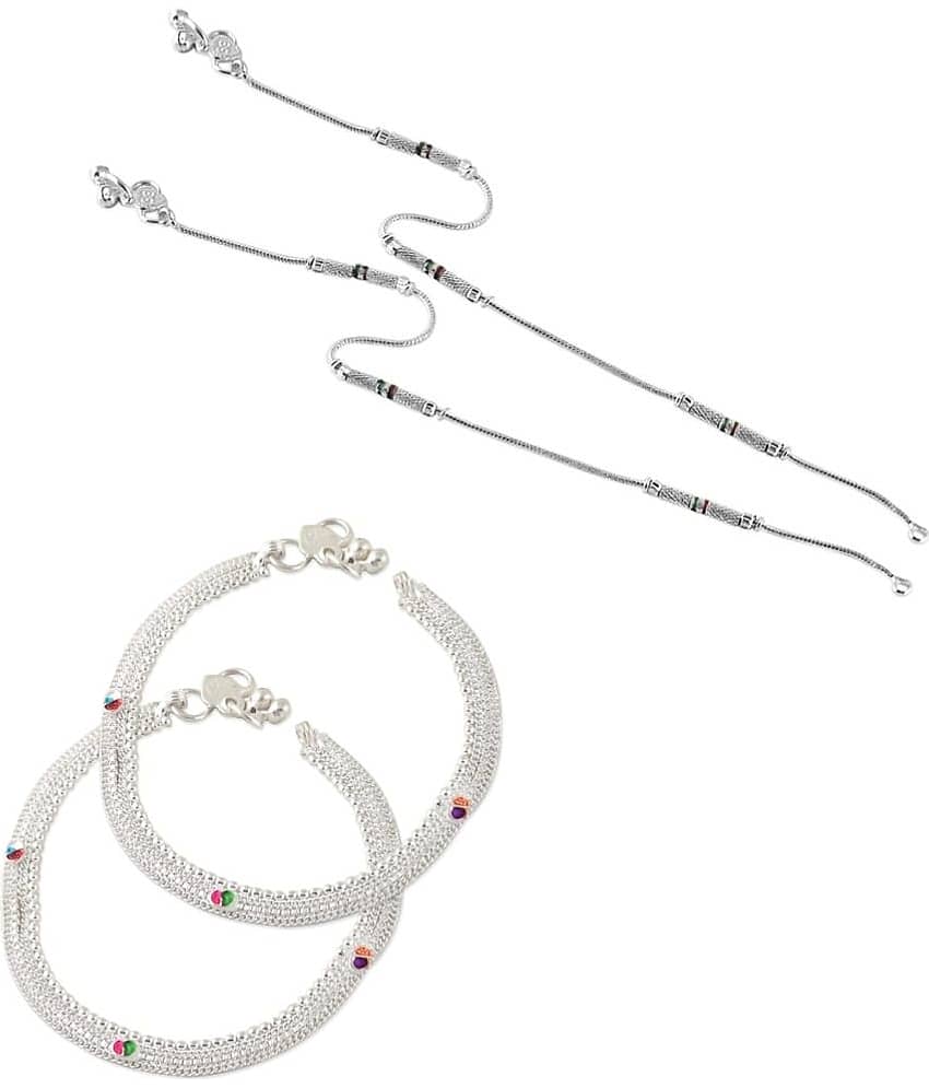 HEER COLLECTION - Silver Anklets ( Pack of 2 )