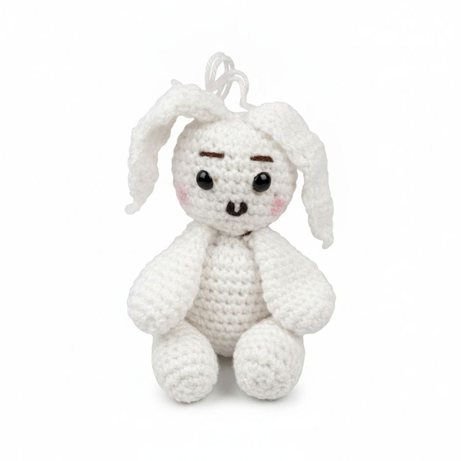 Crocheted White Teddy Key Chain