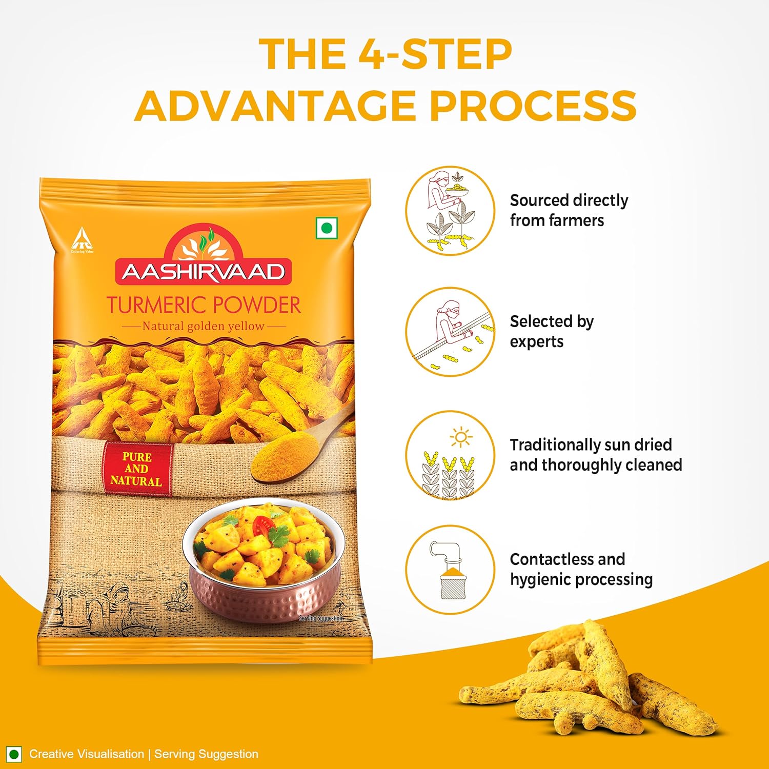 Aashirvaad Turmeric Powder, 200g, Natural Golden Turmeric Powder with No Added Flavours and Colours