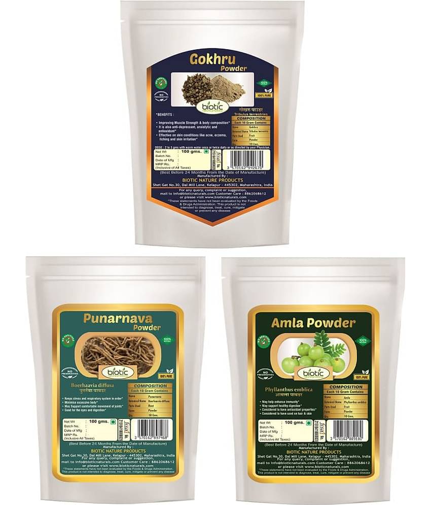 Biotic Gokhru, Punarnava and Amla Powder (100gms each) Powder 300 gm