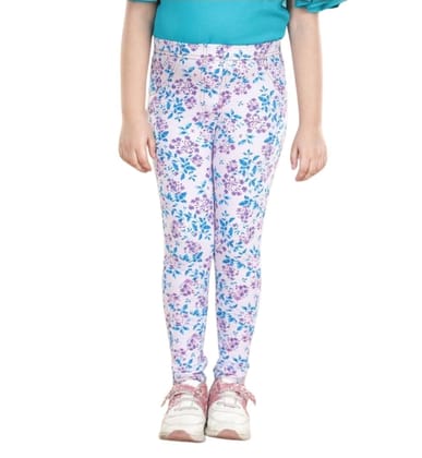 Girl's Cotton Blended Floral Elasticated Jeggings (White-Turquoise Blue, 2-3-Yrs)-PID66071 Girl's Cotton Blended Floral Elasticated Jeggings (White-Turquoise Blue, 2-3-Yrs)-PID66071