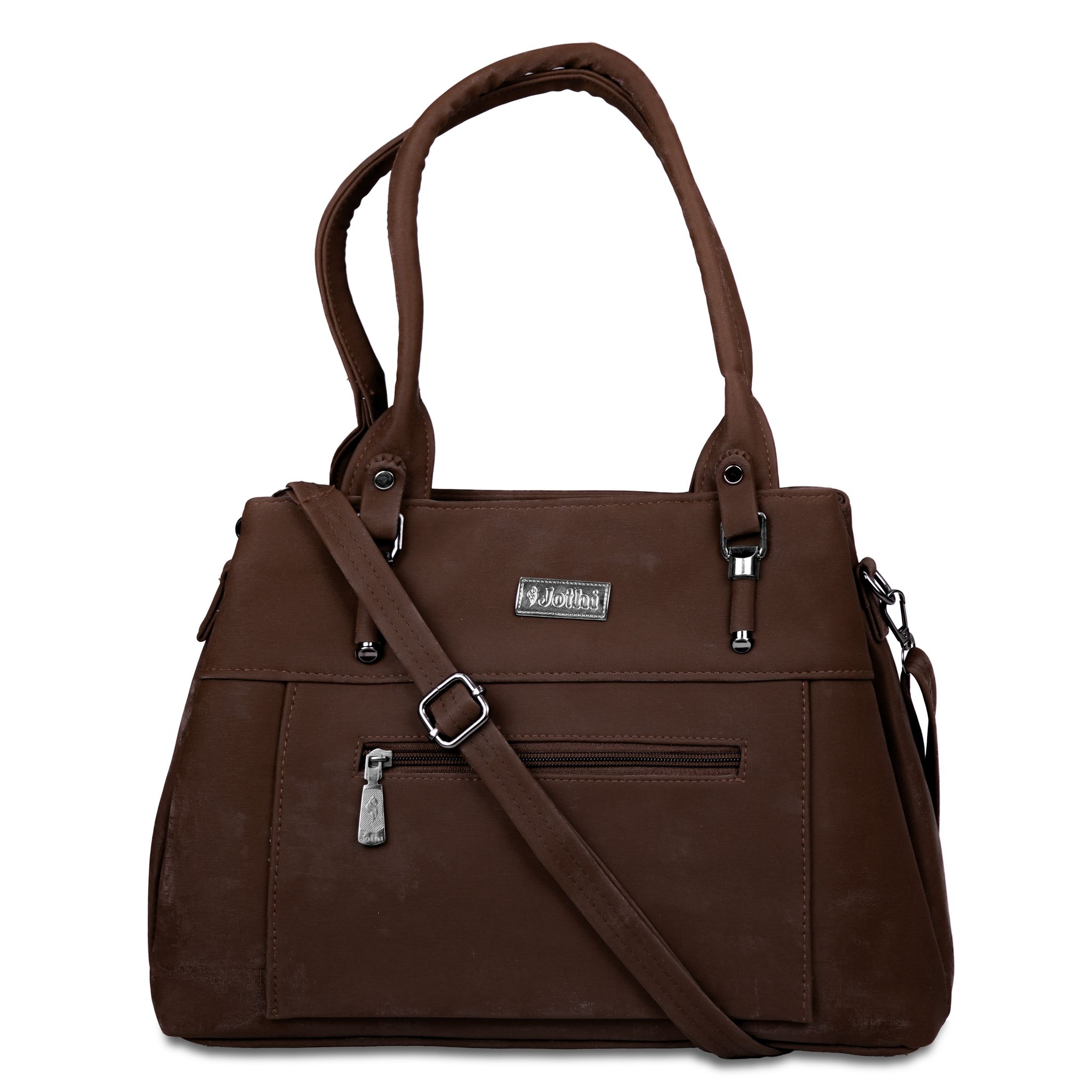 Jothi Roselle Premium Womens Handbag | Brushed Velvet & Synthetic Leather Tote | 3-Compartment Organizer | Adjustable & Detachable Sling Strap | Soft Base | Brown
