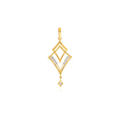 Senco Gold Overlapped Dramatic Rhombus Diamond Pendant (1.7 gram / 0.12 Ct / HI-SI / 18K Yellow Gold)