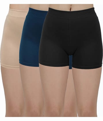 Amul comfy Pack of 3 Cotton Safety Shorts For Women ( Multicolor )