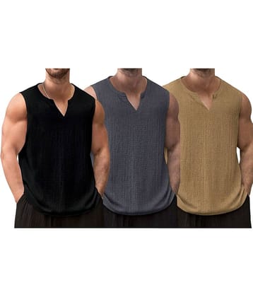 RodZen pack of 3 Cotton Blend Tank For Men ( Multicolor )