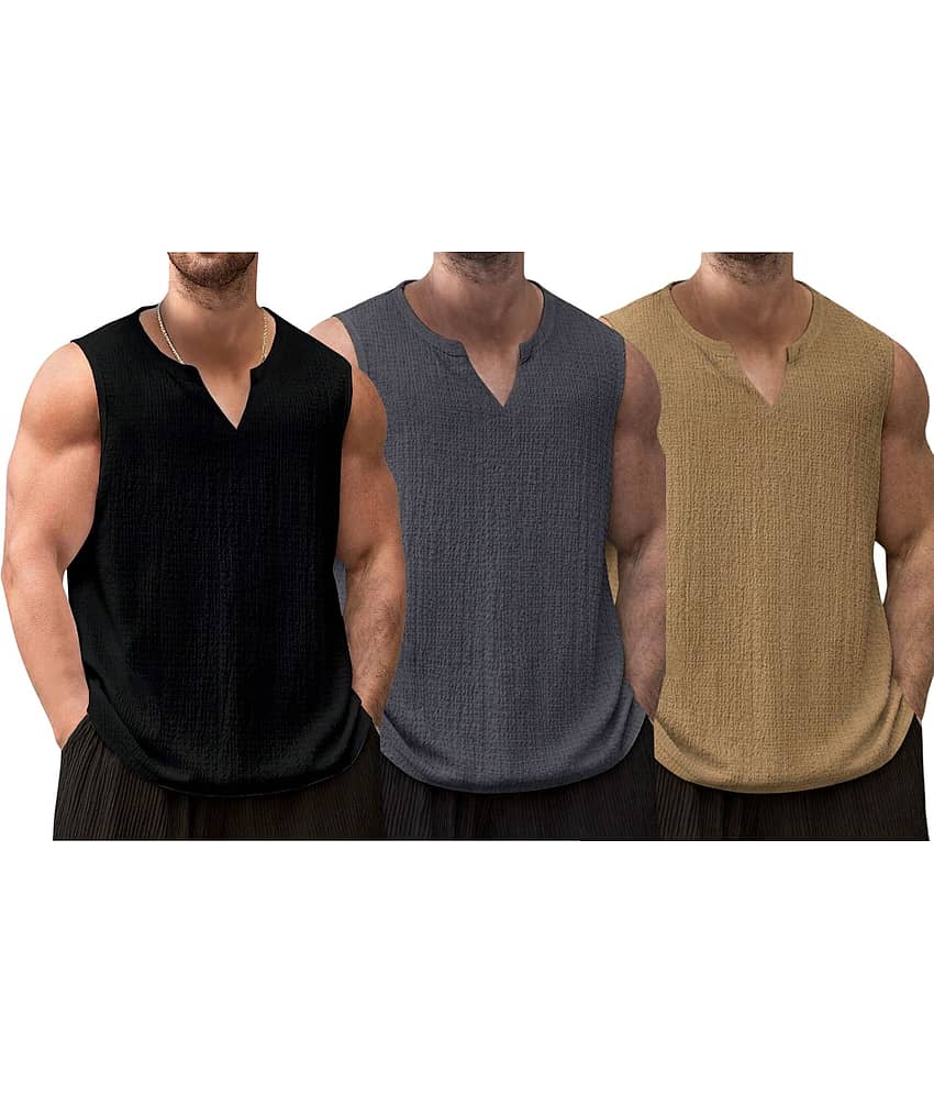 RodZen pack of 3 Cotton Blend Tank For Men ( Multicolor )