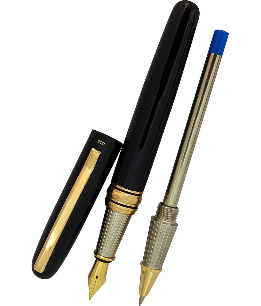 UJJi 2in1 Golden Clip Black Fountain & Roller Ball Pen (Blue Ink) Fountain Pen