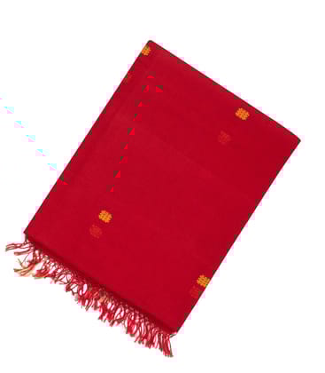 Red Handloom Bengal Cotton Saree With Square Buttas-BG1007-Red