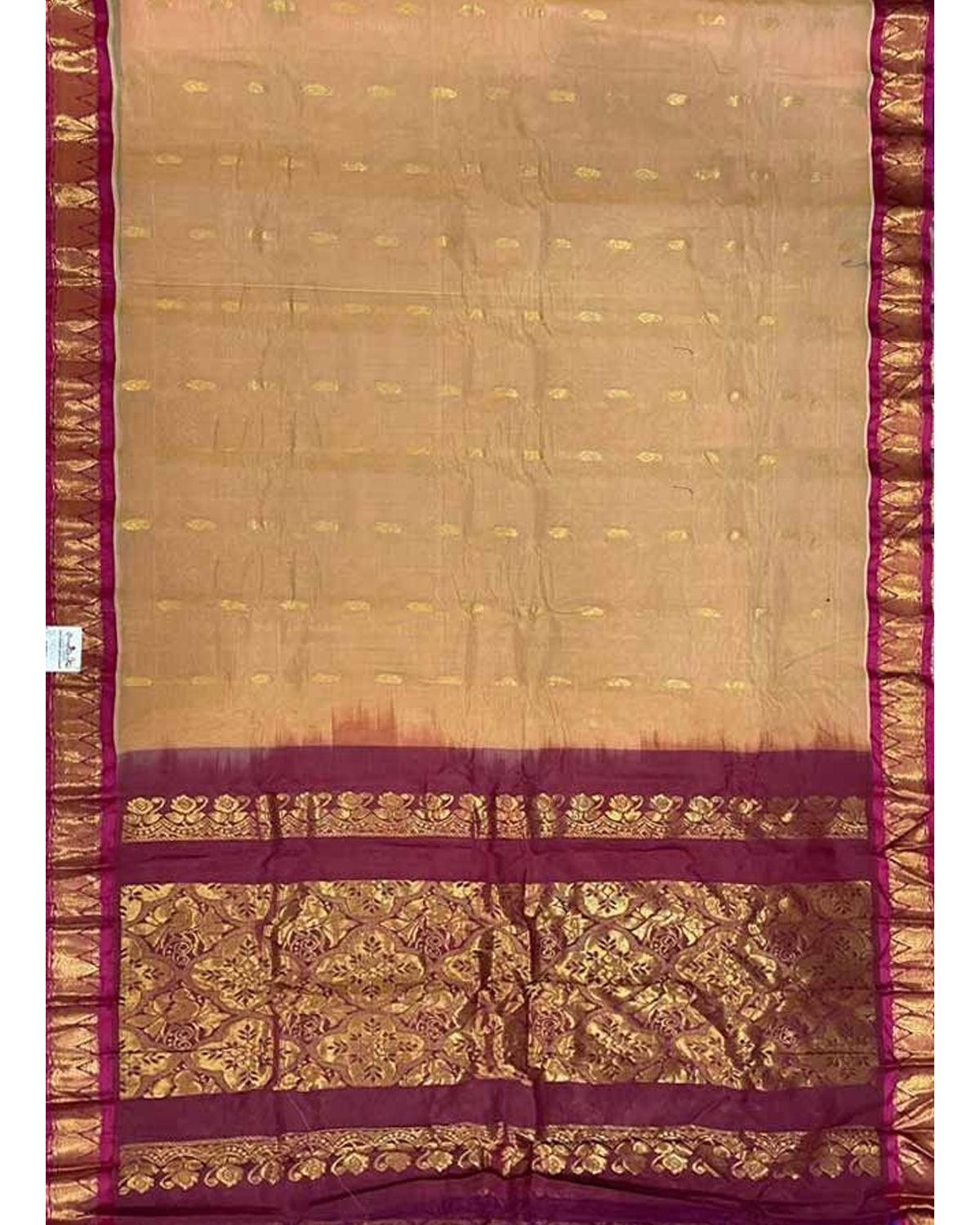 GADWAL COTTON CREAM WITH MAROON COLOR SAREE-A5