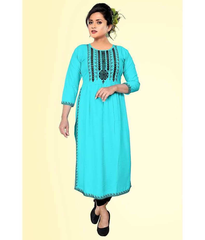 haya fashion - Turquoise Rayon Women's Straight Kurti ( Pack of 1 )