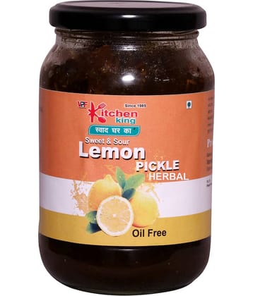 Kitchen King Gujarati Sweet & Sour Lemon Pickle | Fresh Khatta Meetha Achar Oil Free with Healthy Ingredients Pickle 500 g