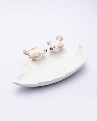 Jewellery Holder Tray, Crafted Bird, for Dressing Table, Ring Dash, Triangle, White, Ceramic,