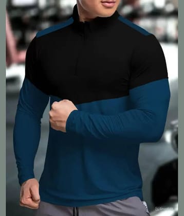 TAZO Cotton Blend Regular Fit Colorblock Full Sleeves Men's High Neck T-Shirt - Blue ( Pack of 1 )