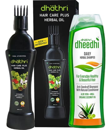 Dhathri Hair Care Plus Herbal Oil | Ayurvedic hair oil for intense hair fall problems - 100ml & Dheedhi Daily Herbal Shampoo | Mild Shampoo for daily use - 100ml