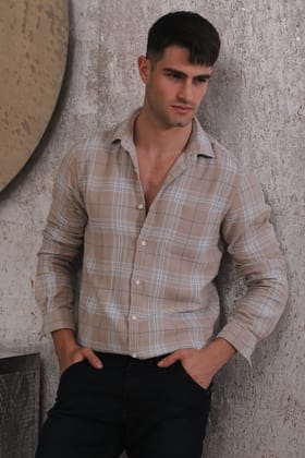 Dean - Textured Check Shirt - Beige-S-38 / BEIGE