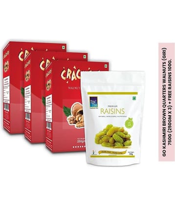 GO Kashmiri Brown Quarters Walnuts (giri) 750g (250gm x 3) + free Raisins 100g worth Rs. 199.