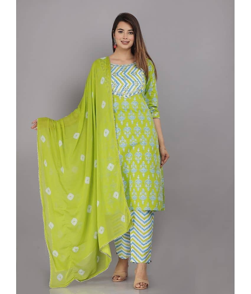 HIGHLIGHT FASHION EXPORT - Green Straight Cotton Women's Stitched Salwar Suit ( Pack of 1 )