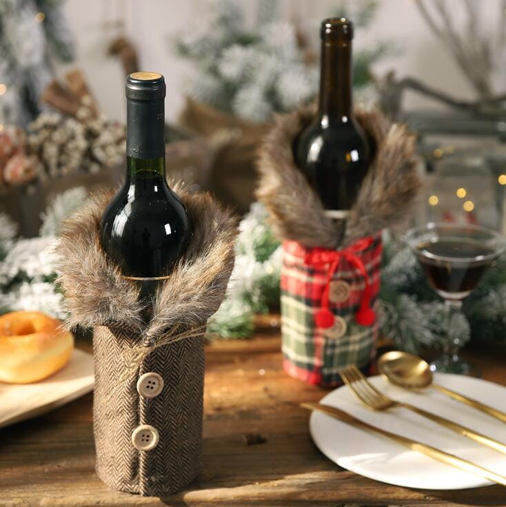 Christmas Fur Wine Bottle Cover (Set of 2)