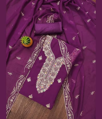 Rangtulika Ethnics Unstitched Georgette Embroidered Dress Material - Purple ( Pack of 1 )