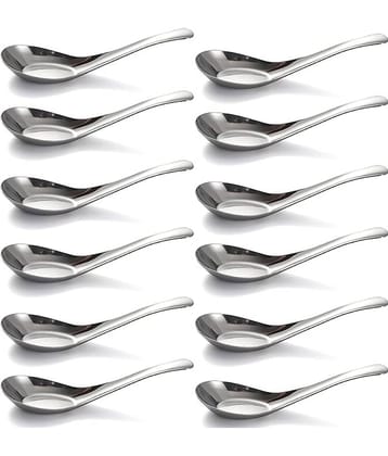 Dynore Soup Spoon Set of 12 Stainless Steel Soup Spoon Silver ( Pack of 12 )