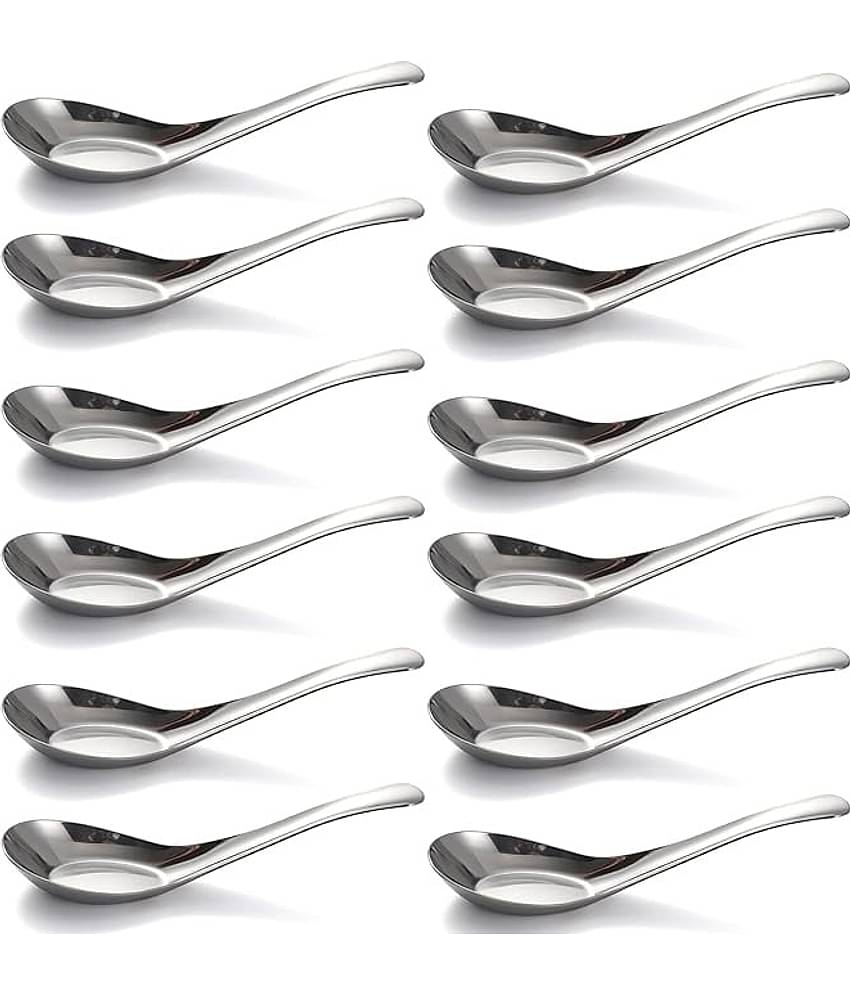 Dynore Soup Spoon Set of 12 Stainless Steel Soup Spoon Silver ( Pack of 12 )