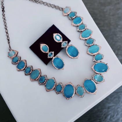 Cyan Serenity Necklace in Black Plated-Blue Cyan / Black Plated