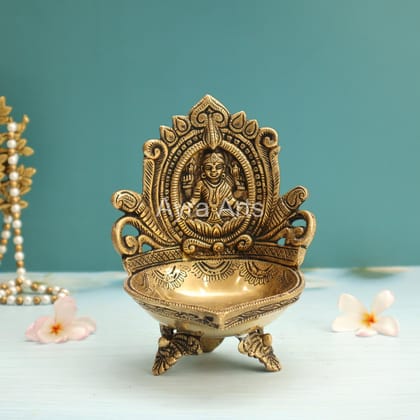 Brass Lakshmi Akhand Diya - 7 inch Height | Decorative Brass Lakshmi Akhand Diya for Rituals - Buy Online