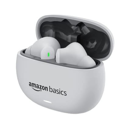 amazon basics True Wireless in-Ear Earbuds with Mic, Low-Latency Gaming Mode, Touch Control, IPX5 Water-Resistance, Bluetooth 5.3, Up to 60 Hours Play Time, Voice Assistance and Fast Charging (White)
