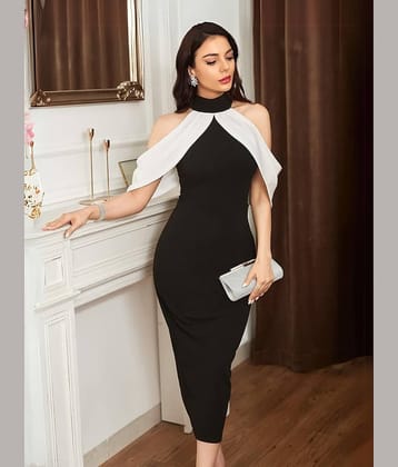 ZELZIS Women Polyester Solid Bodycon Dress ( Black )