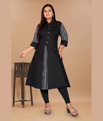 RIAANA Women Cotton Blend Printed Front Slit Kurti ( Black )