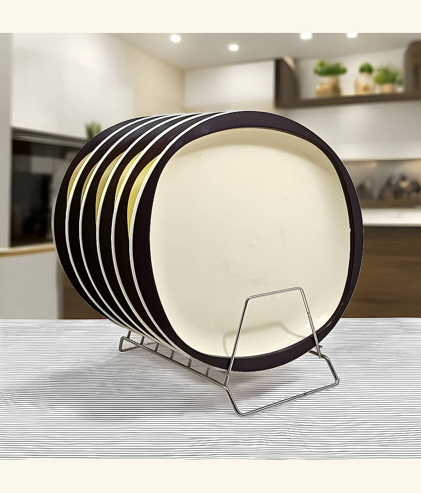 kitchrox 6 Pcs Plastic Beige Full Plate