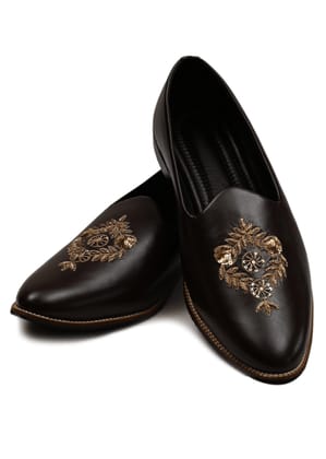 Black Leather Hand Embroidery Shoes-Black