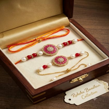 Premium Handmade Kundan Bhaiya Bhabi Rakhi