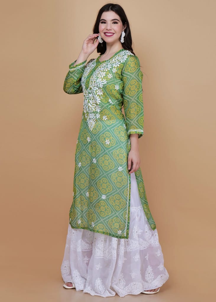 Chikankari Dreams of Kota Straight Kurta - Green