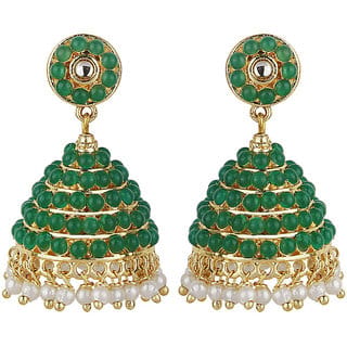 Green Ruby Crystal Jhumki Green Circle Top Green  Golden Brass  Copper Earrings for Women's Fashion Jewelry