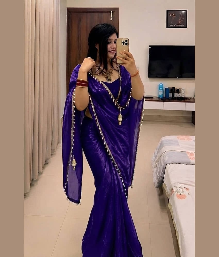 JULEE Organza Solid Regular Saree With Unstitched Blouse Piece ( Purple )