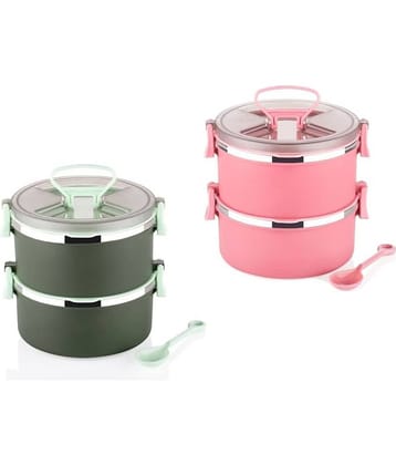 analog kichenware 2 Compartment School/Office Stainless Steel Lunch Box 4 - Container ( Pack of 2 )