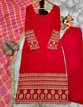 Beautiful Party Wear Top Bottom And Dupatta With Embroidery Work
