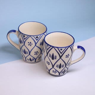 Handcrafted Blue Ceramic Coffee Mugs Pack of 2