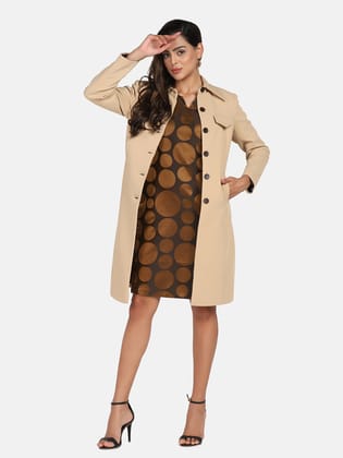 Elegant Beige Overcoat with Chocolate Brown Button Closure and Slant Pockets-2XL