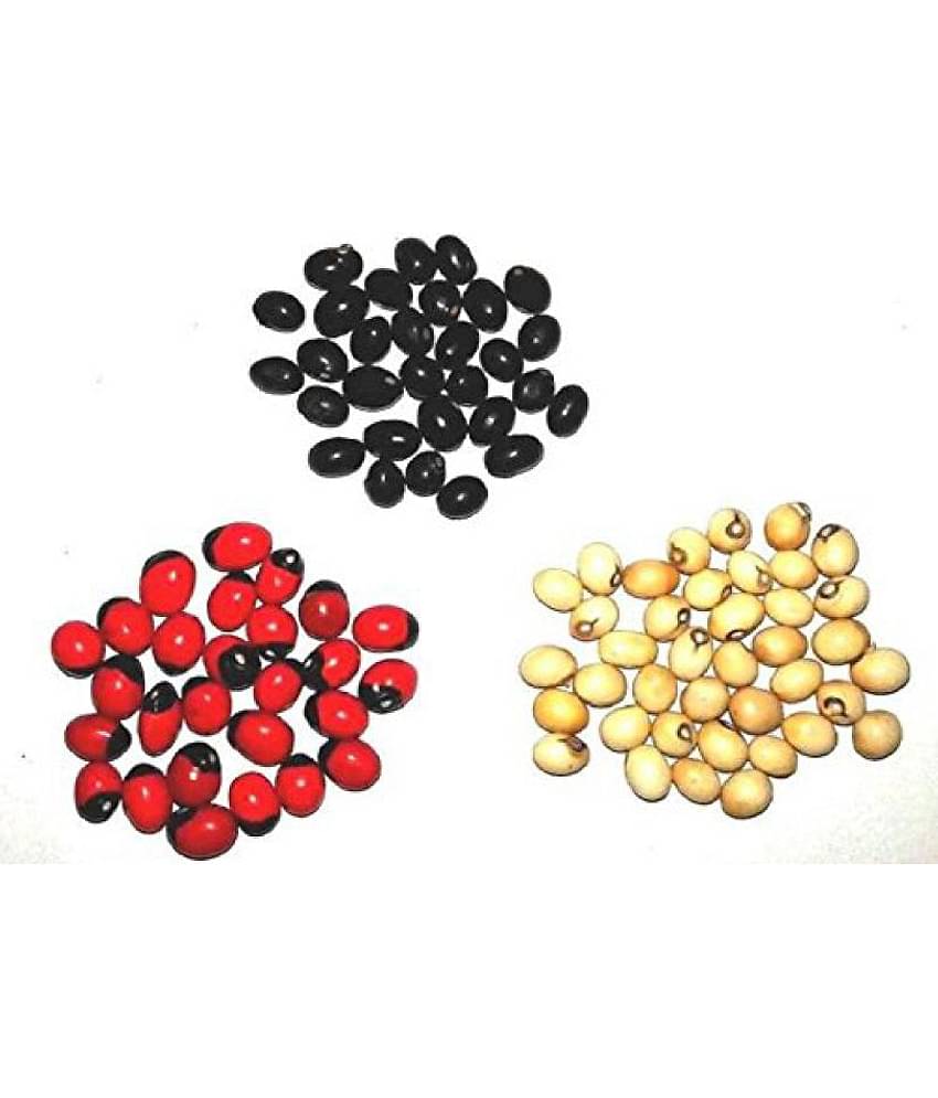 Padmavathi Enterprises Red Gunja Black Chirmi White Gurinvida Beads (21 Pieces x 3 Colors)