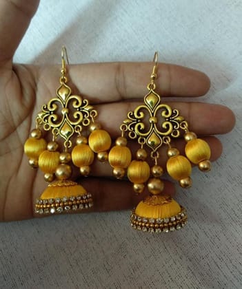 Metal Charm Beaded Jhumka Earrings
