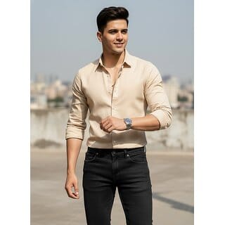 Casualbud Beige Men's Linen Regular Fit Shirt