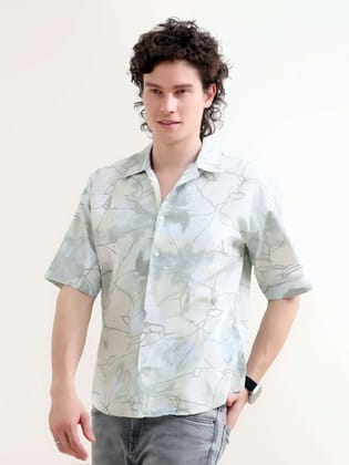 Mirajo Dusky Green Printed Oversized Shirt-M