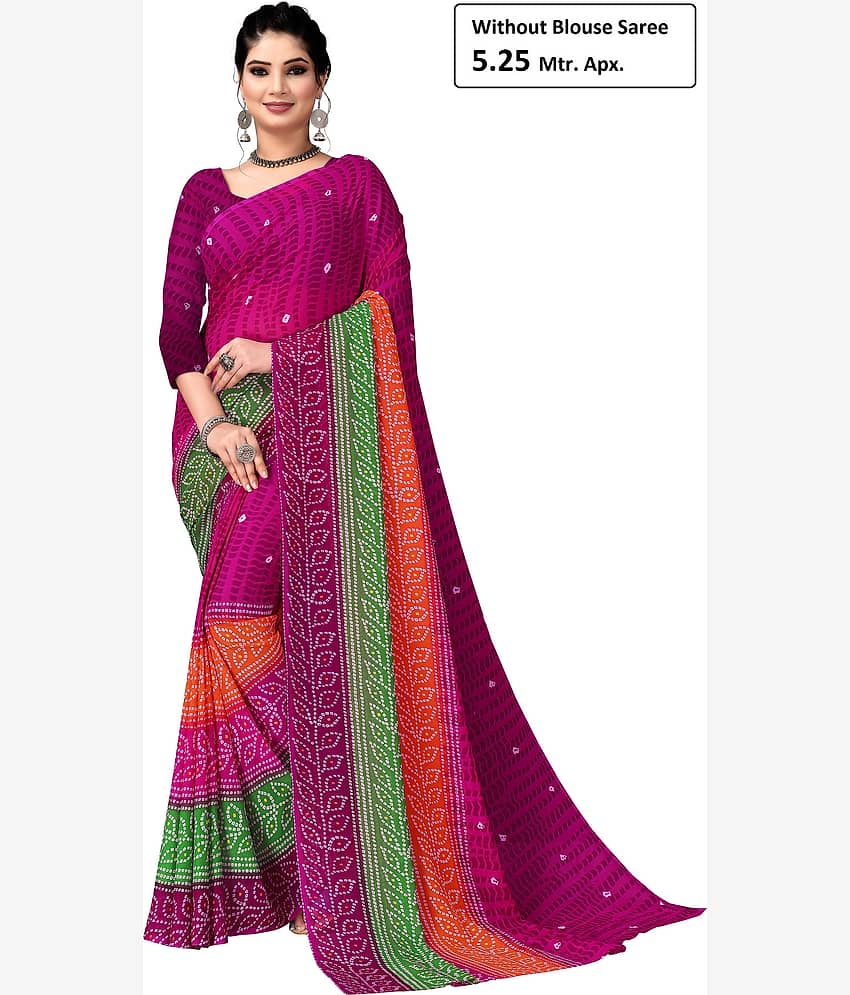 Kanooda Prints Georgette Printed Saree With Unstitched Blouse Piece ( Rani )