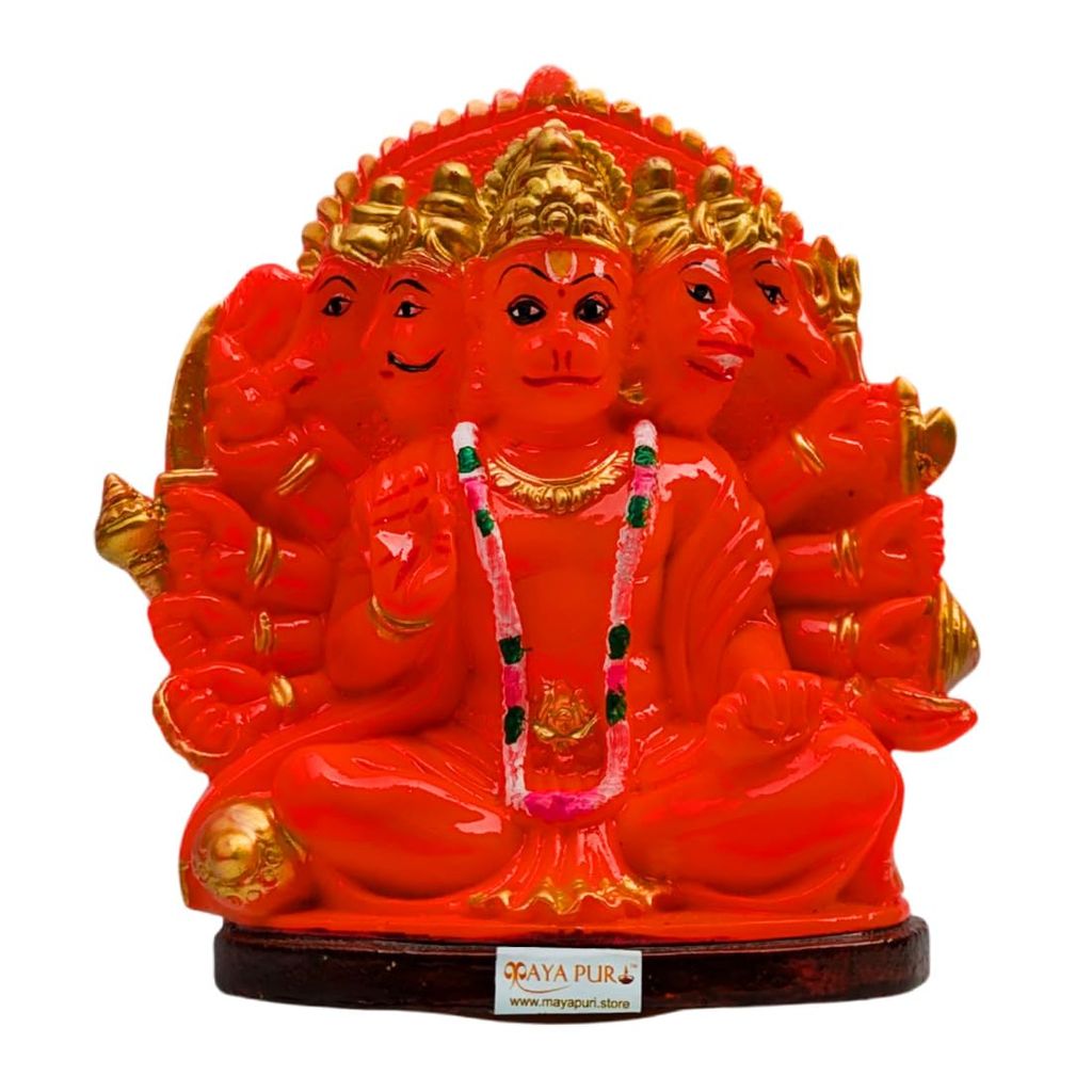 MAYAPURI Stone Dust Panchmukhi (Five Faced) Hanuman Ji Sankat Mochan Bajrangbali Idol Statue, Marble Dust Murti for Pooja Home Temple, Office Entrance Decor (5.5 Inches, Orange) - Pooja Needs | Buy online on ZillyBuy