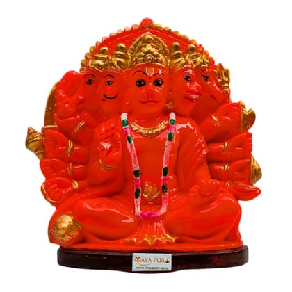 MAYAPURI Stone Dust Panchmukhi (Five Faced) Hanuman Ji Sankat Mochan Bajrangbali Idol Statue, Marble Dust Murti for Pooja Home Temple, Office Entrance Decor (5.5 Inches, Orange)